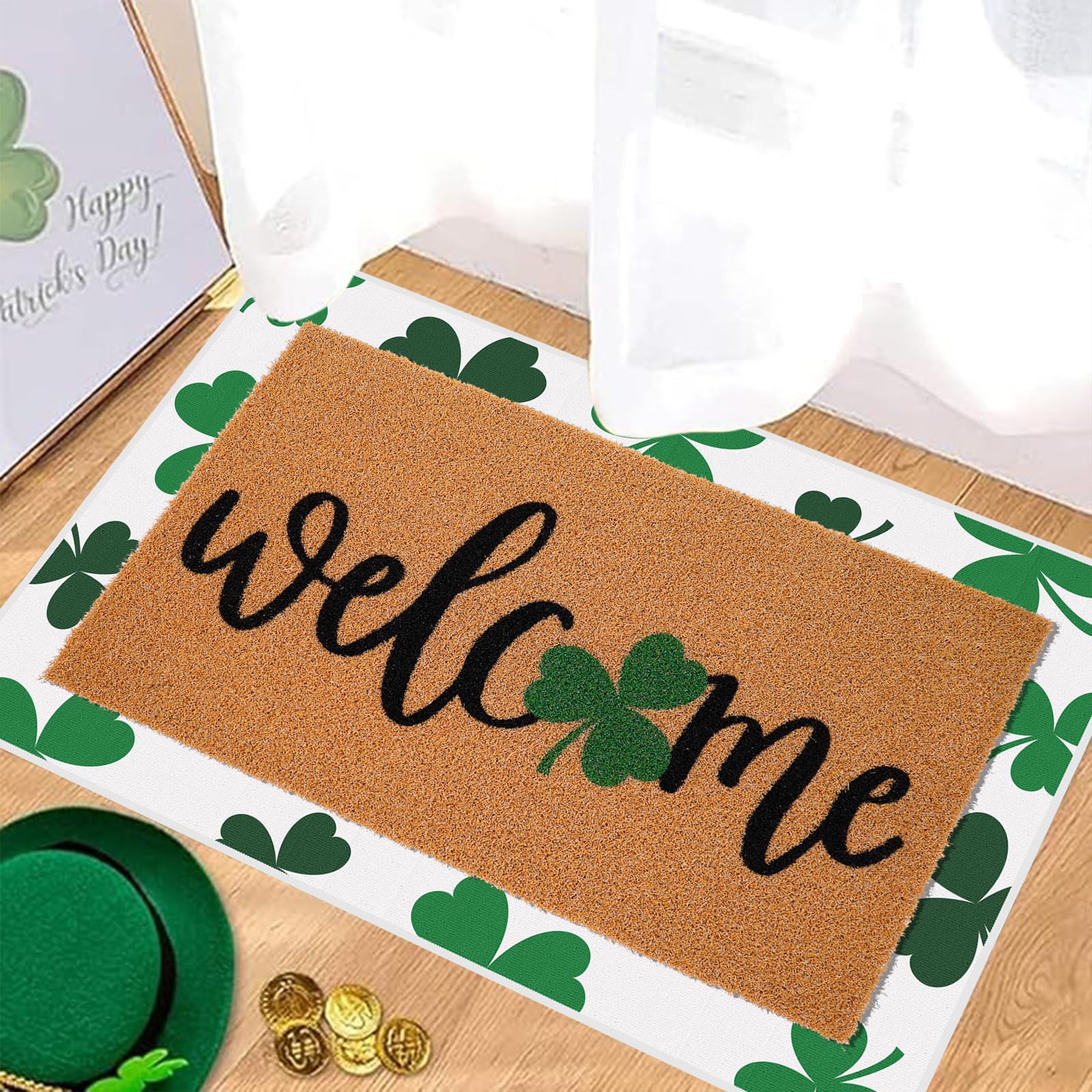 FYSUIMU green shamrock design detail enhances festive entryway appeal.