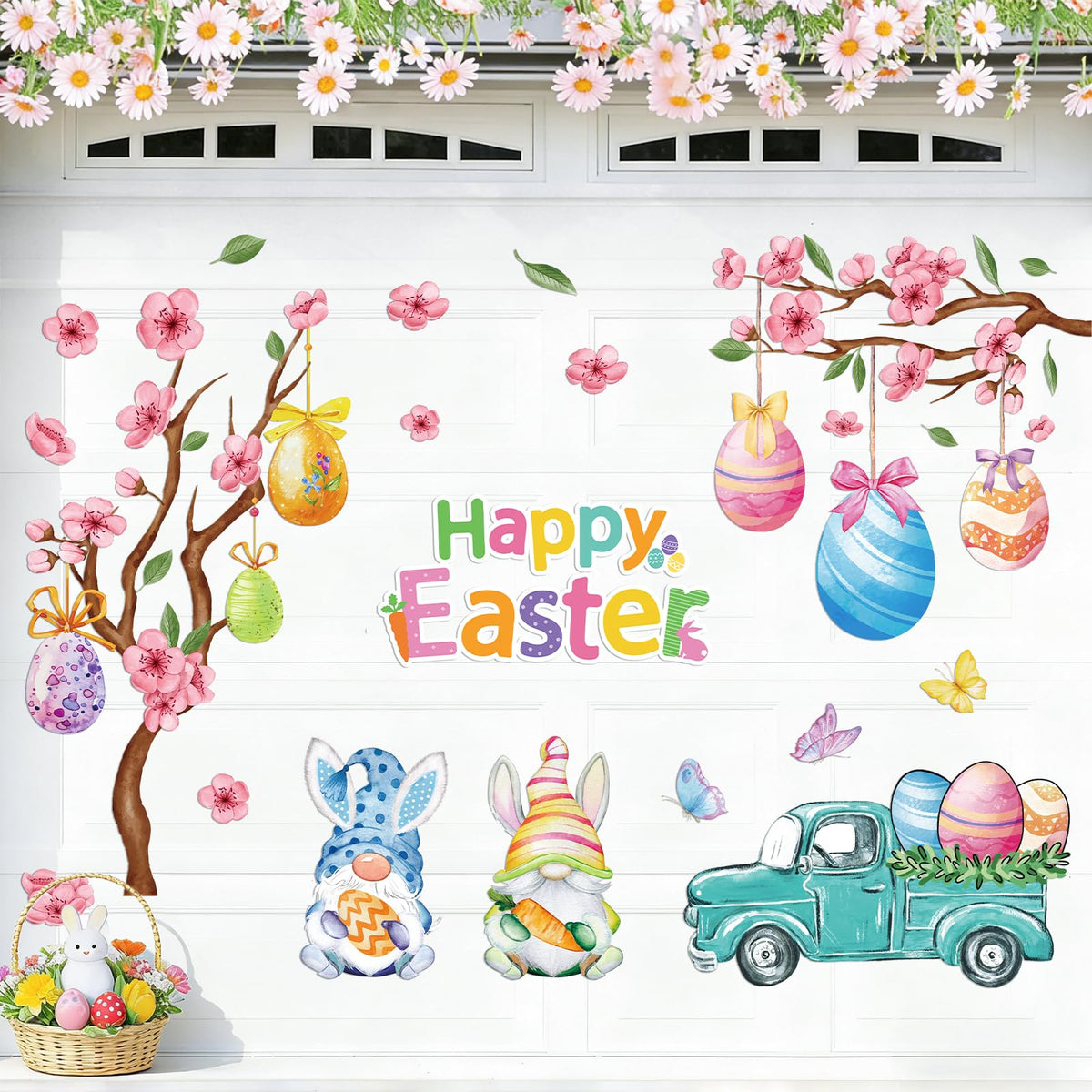 FYSUIMU Happy Easter gnome magnet on a metal fridge for festive decor.