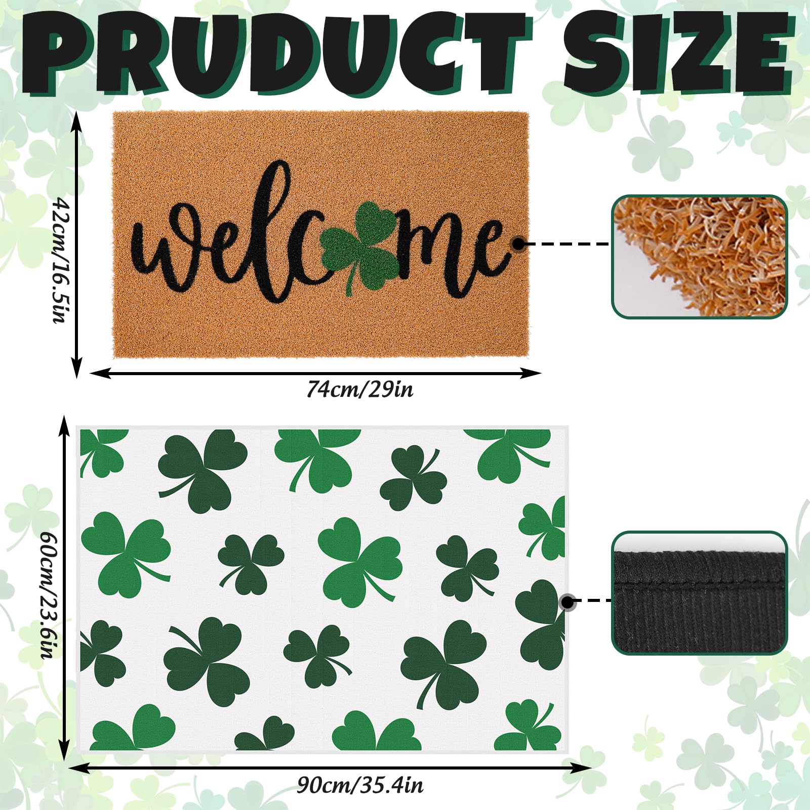 FYSUIMU shamrock rug close-up showing vibrant green pattern for versatile indoor-outdoor decor.