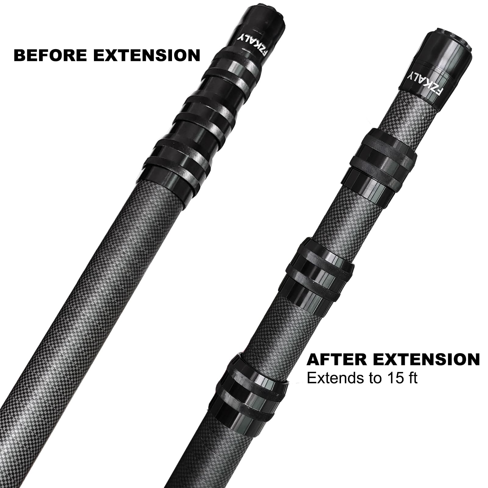Fzkaly pool pole featuring universal attachment fit for skimmers, brushes, and vacuums.