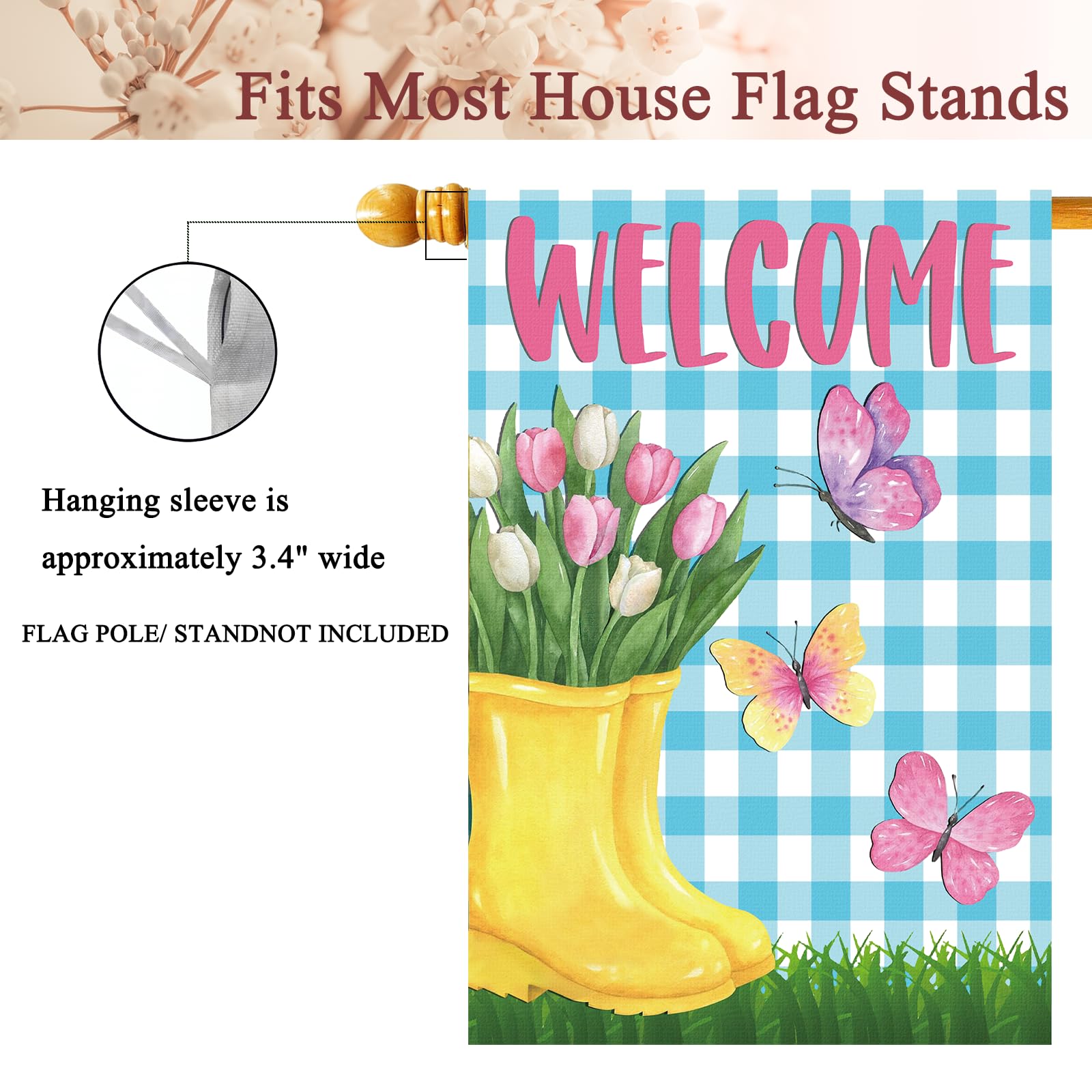 FZMHASLWW 12x18 garden flag fits stands and small gates.