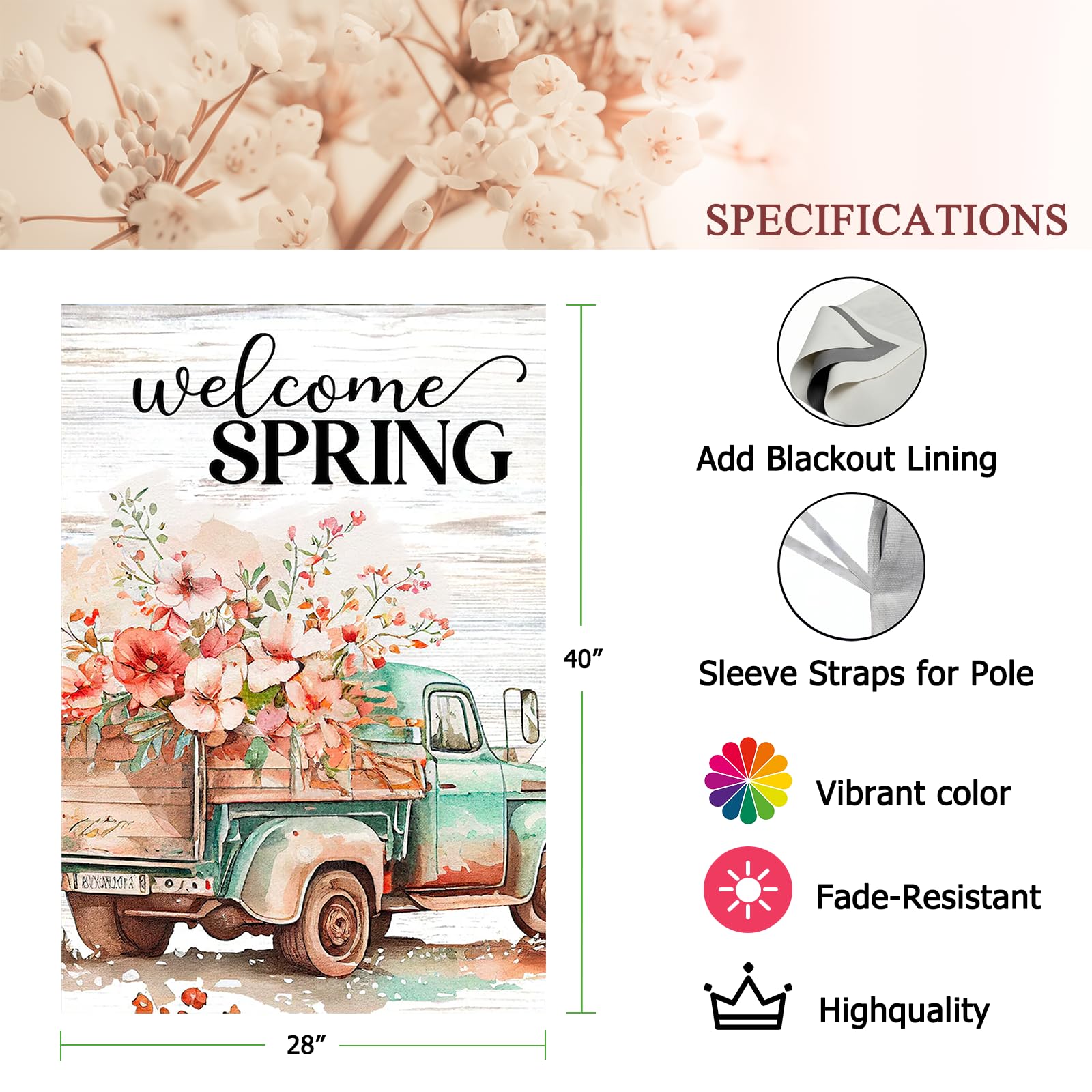 FZMHASLWW double-sided floral truck flag on burlap, ideal for yard display