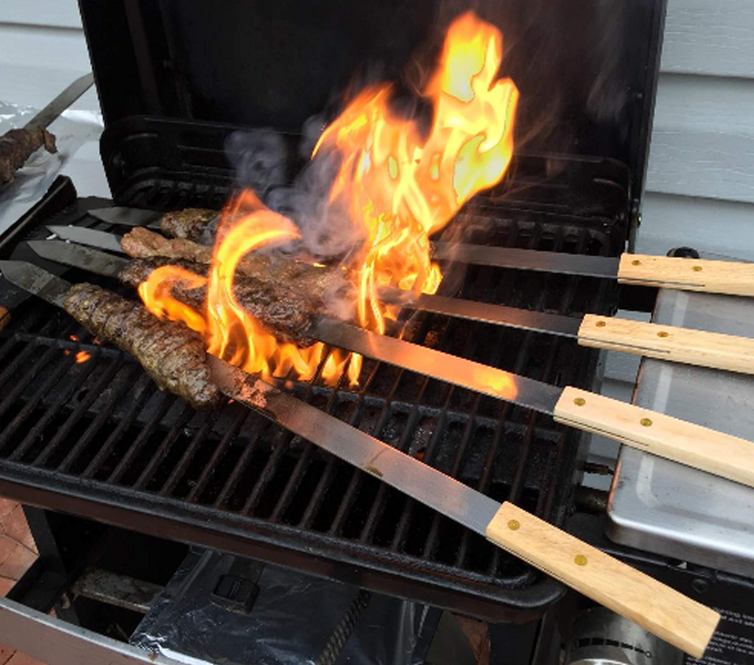 G and F skewers securely hold meat kebabs during grilling.