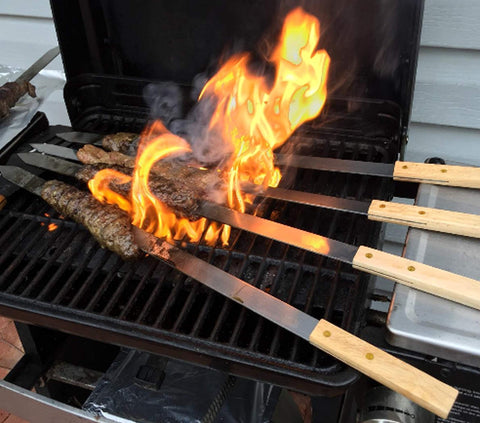 G and F skewers securely hold meat kebabs during grilling.