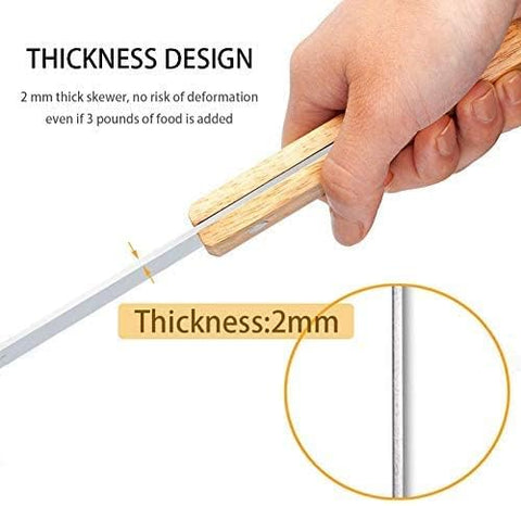 G and F Products skewers showcase ergonomic wooden handles for safe, comfortable grip.