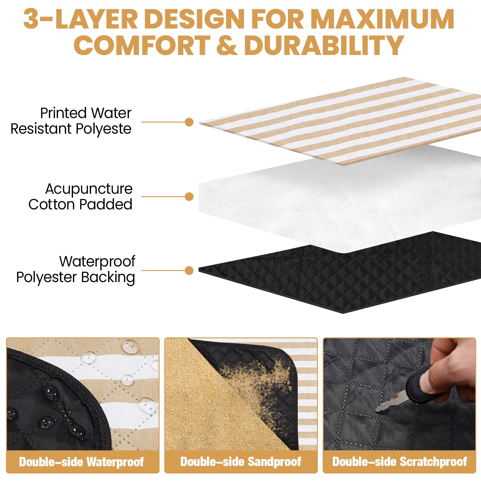 Soft padded center of G GOOD GAIN blanket adds comfort on uneven ground.