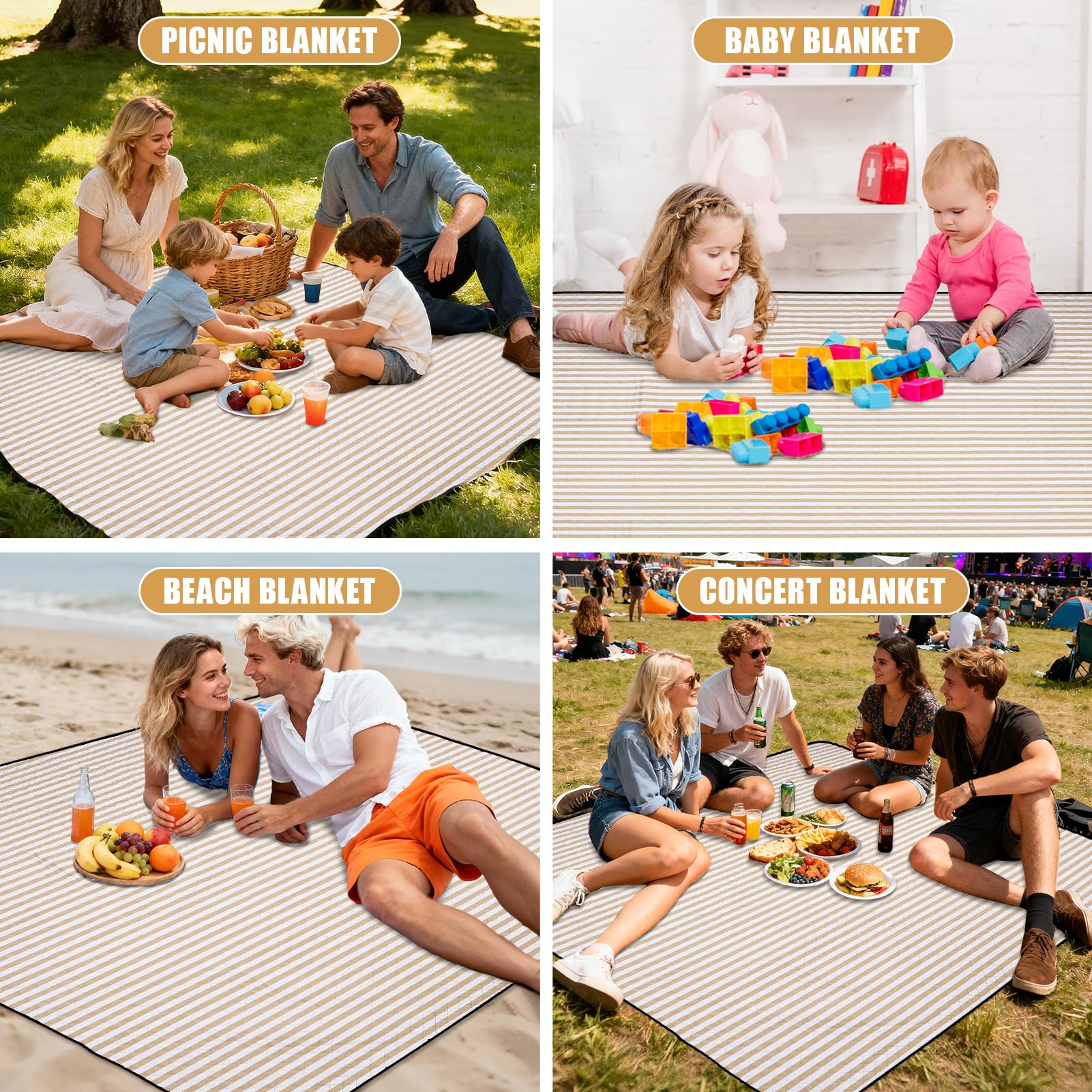 G GOOD GAIN striped design suits picnics, beaches, and park trips.