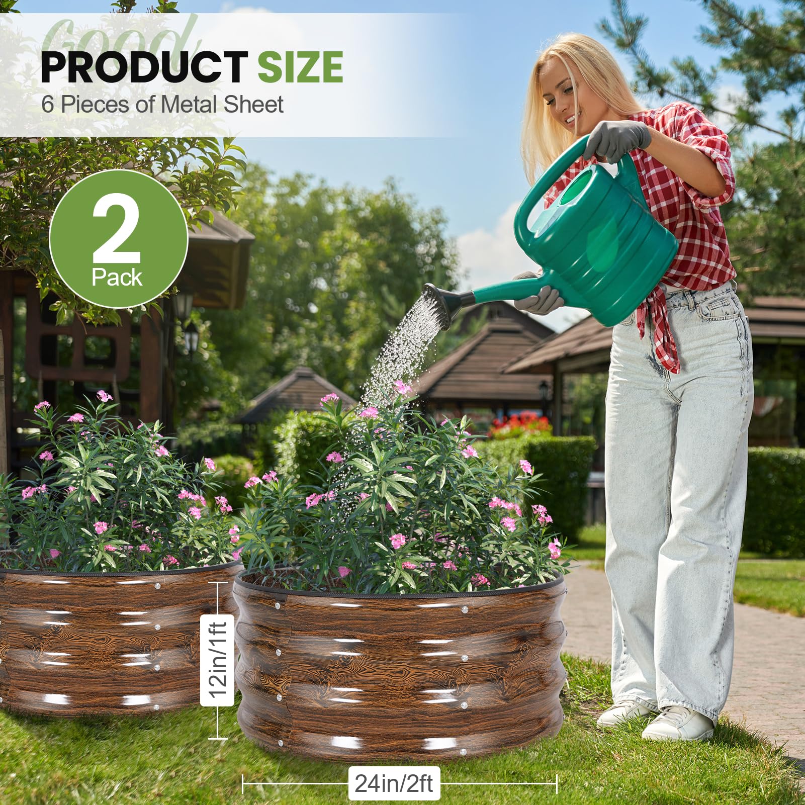 G GOOD GAIN Round Raised Bed with rubber edge trim for safe handling.