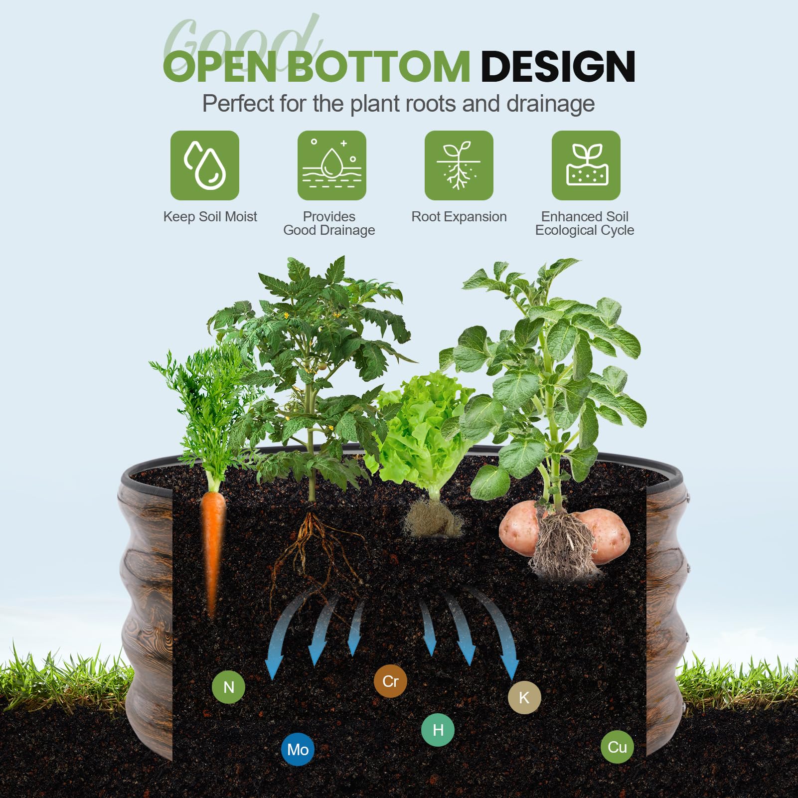 G GOOD GAIN Round Raised Bed providing ample planting space for vegetables and herbs.