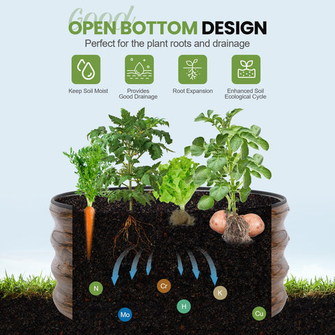 G GOOD GAIN Round Raised Bed providing ample planting space for vegetables and herbs.