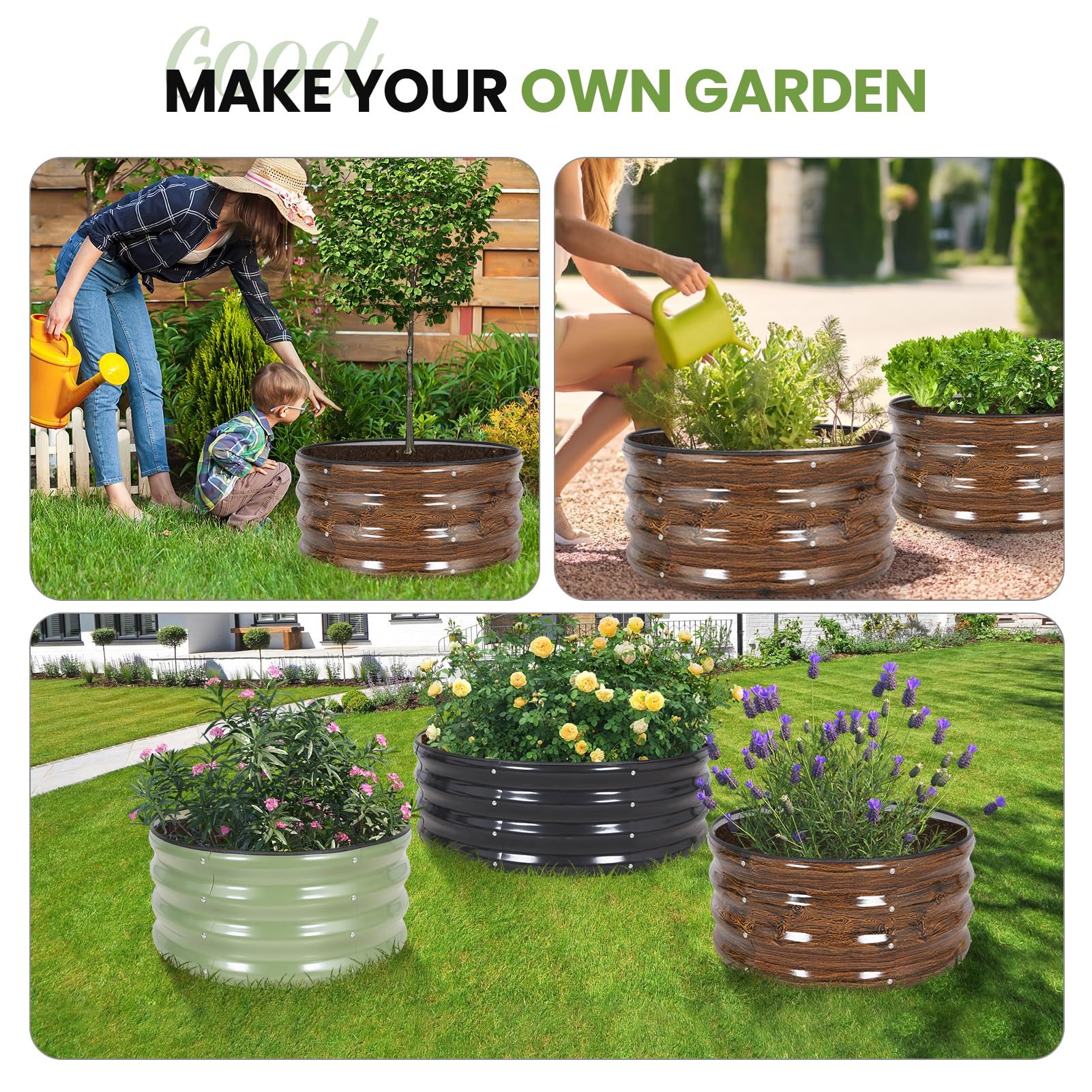 G GOOD GAIN Round Raised Bed two-pack setup for larger garden layouts.