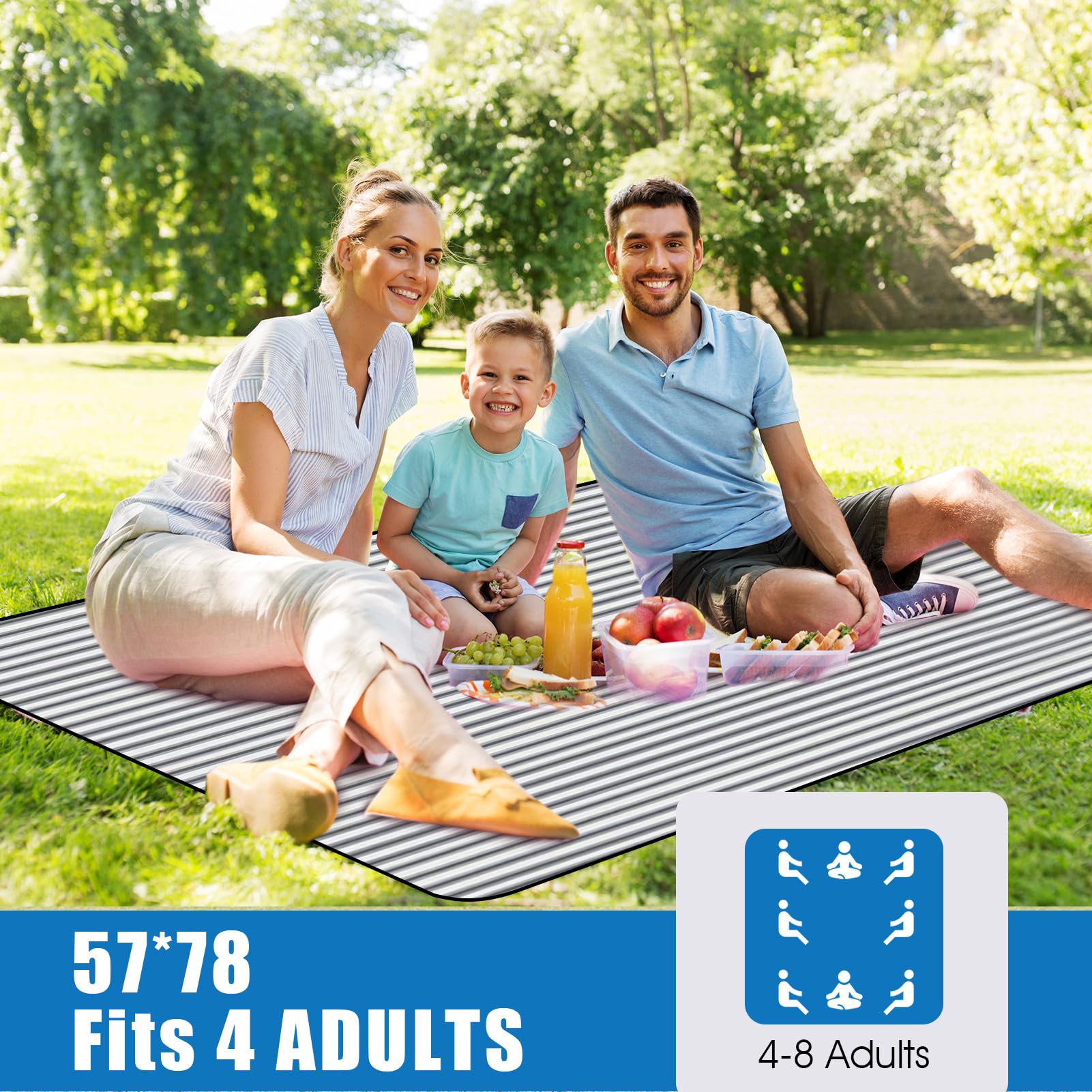 G GOOD GAIN waterproof picnic blanket folded compactly for easy travel and storage.