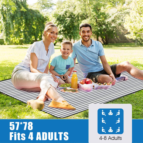 G GOOD GAIN waterproof picnic blanket folded compactly for easy travel and storage.