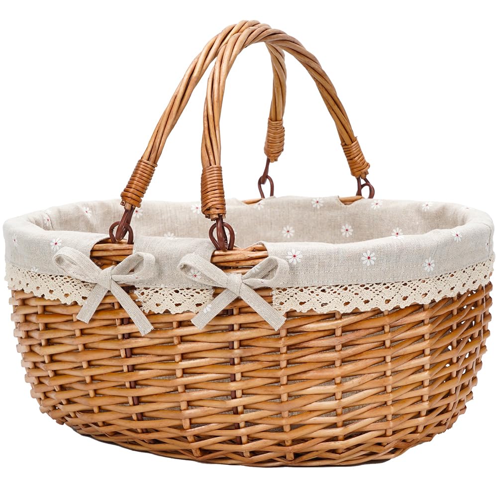 G GOOD GAIN wicker picnic basket with double folding handles for easy outdoor carrying.