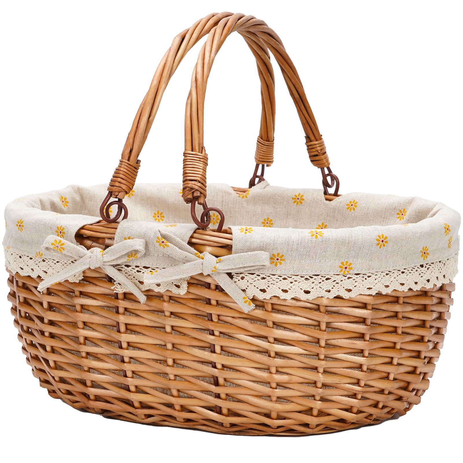 G GOOD GAIN wicker picnic basket with double handles for easy outdoor transport.