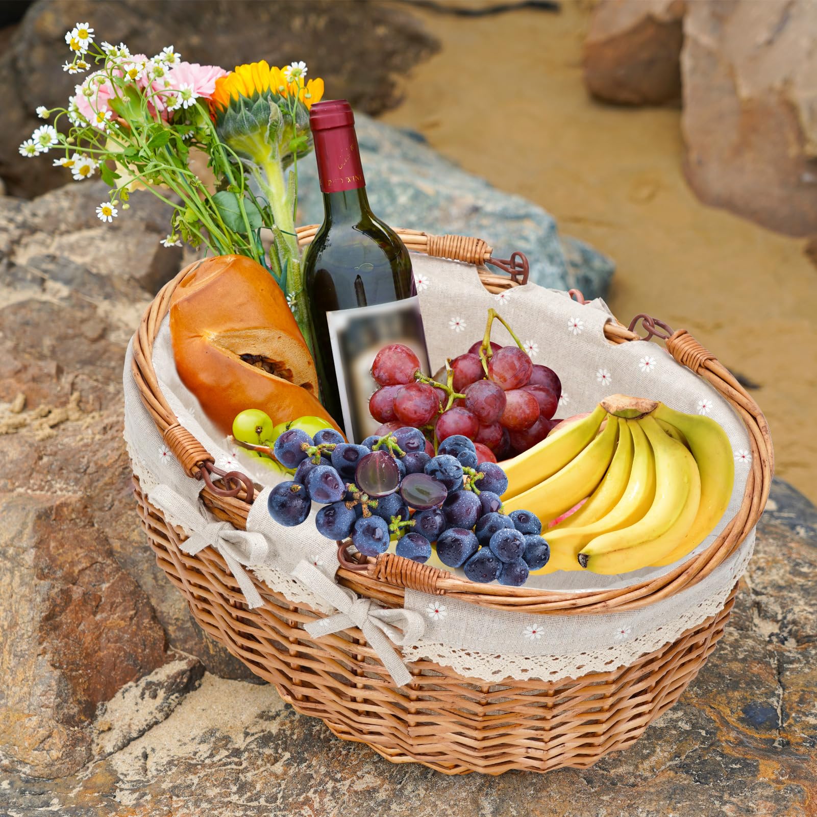 G GOOD GAIN willow weave picnic basket with natural rustic charm for outings.