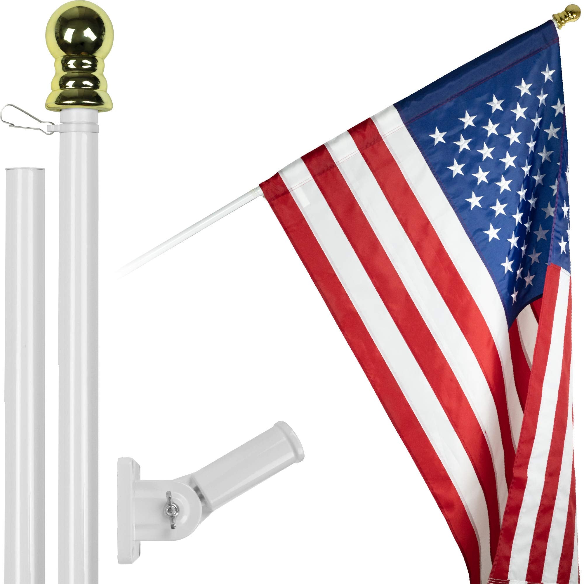 G128 5ft spinning flagpole in white and silver with smooth rotation