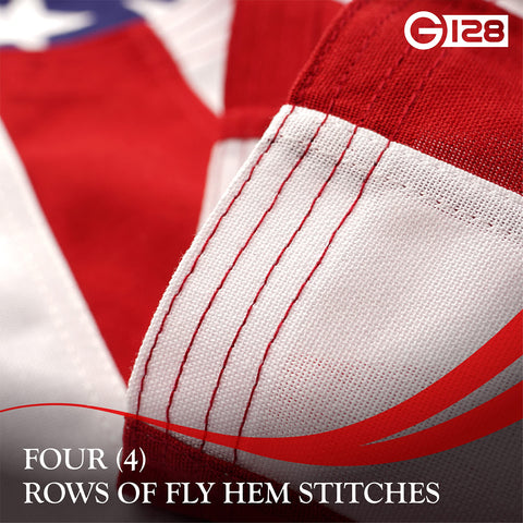 G128 flag fly end reinforced with lock stitching for lasting wear.