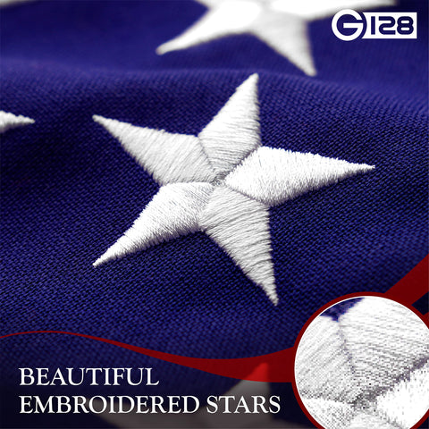G128 flag features double-stitched seams for durable outdoor performance.