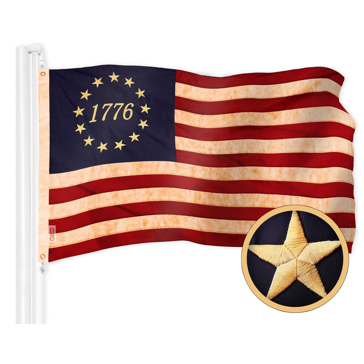 G128 Betsy Ross 1776 tea-stained flag 2x3 ft for outdoor display