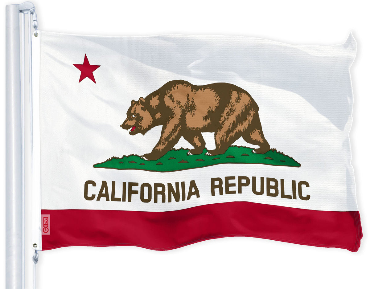 G128 California flag with LiteWeave Pro Series shows vibrant 3x5ft colors outdoors.