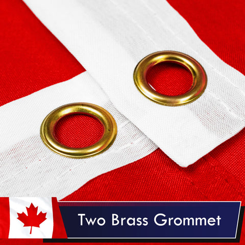G128 Canada flag close-up showing brass grommets and sturdy hardware.