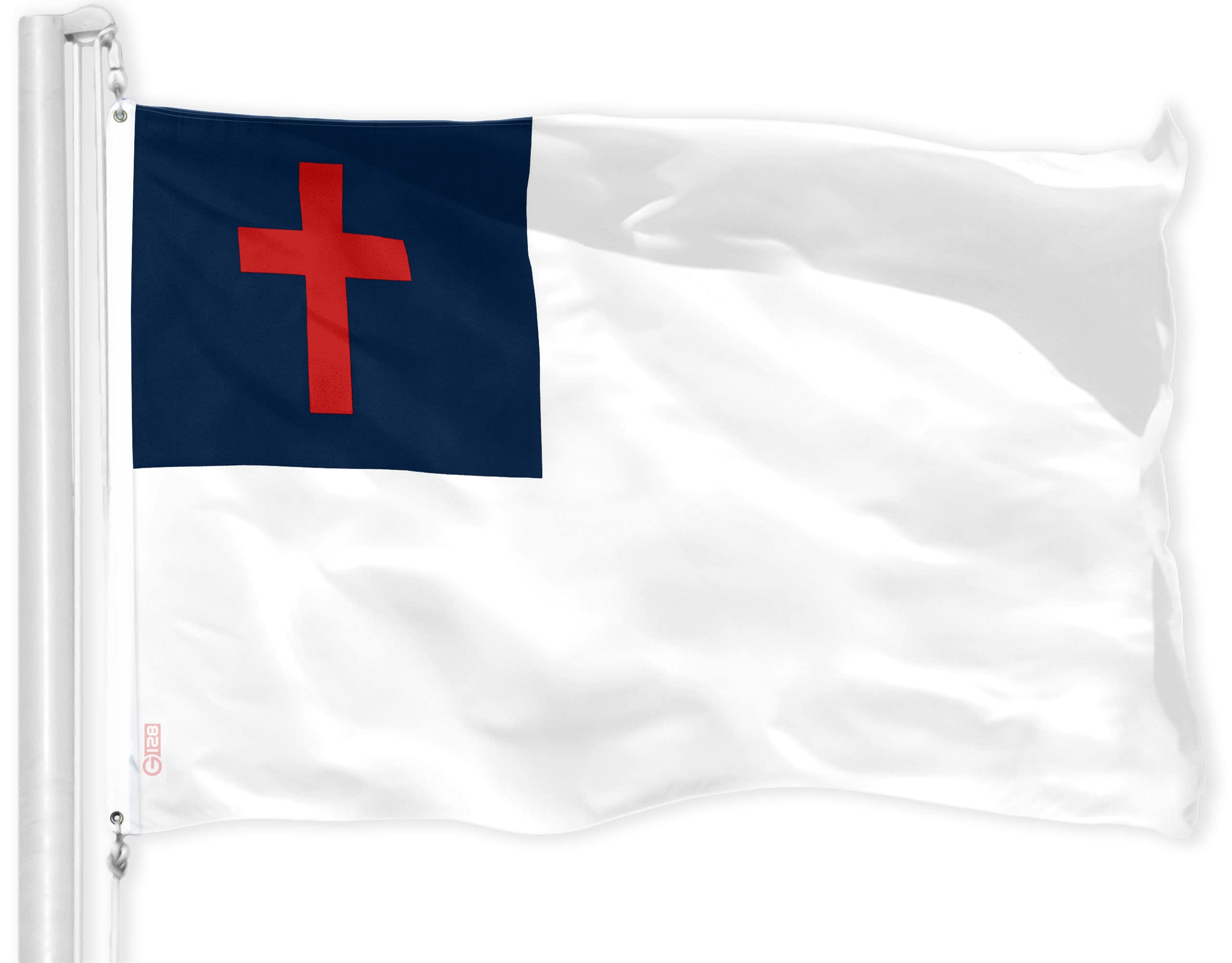 G128 Christian Flag 3x5 with brass grommets for durable outdoor use.