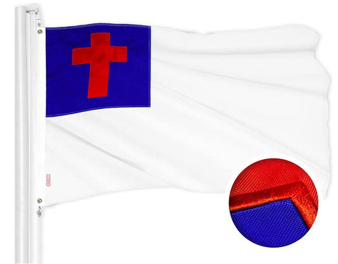 G128 Christian flag 3x5 embroidered cross for church services and ceremonies