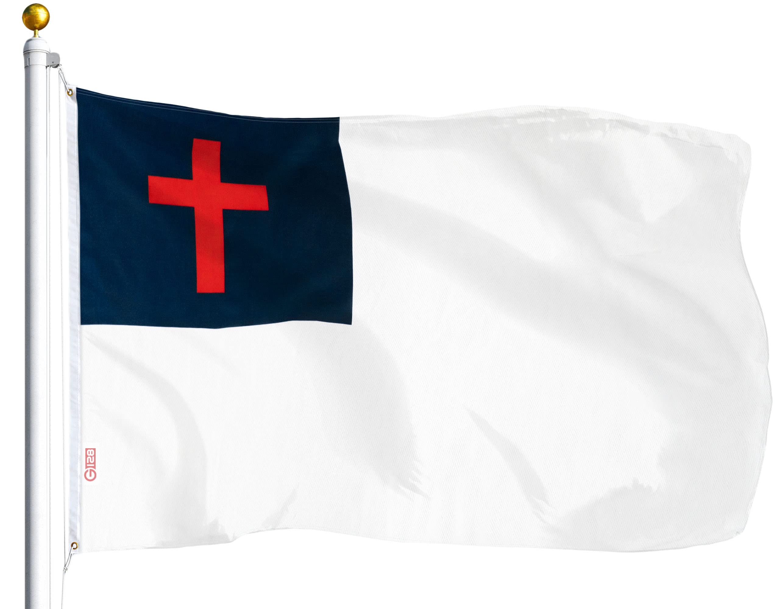 G128 Christian flag 3x5ft highlighting cross motif with durable 75D fabric