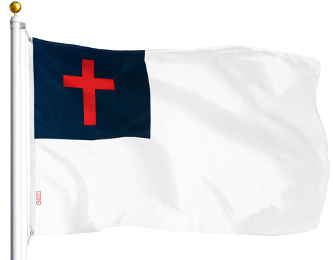 G128 Christian flag 3x5ft highlighting cross motif with durable 75D fabric