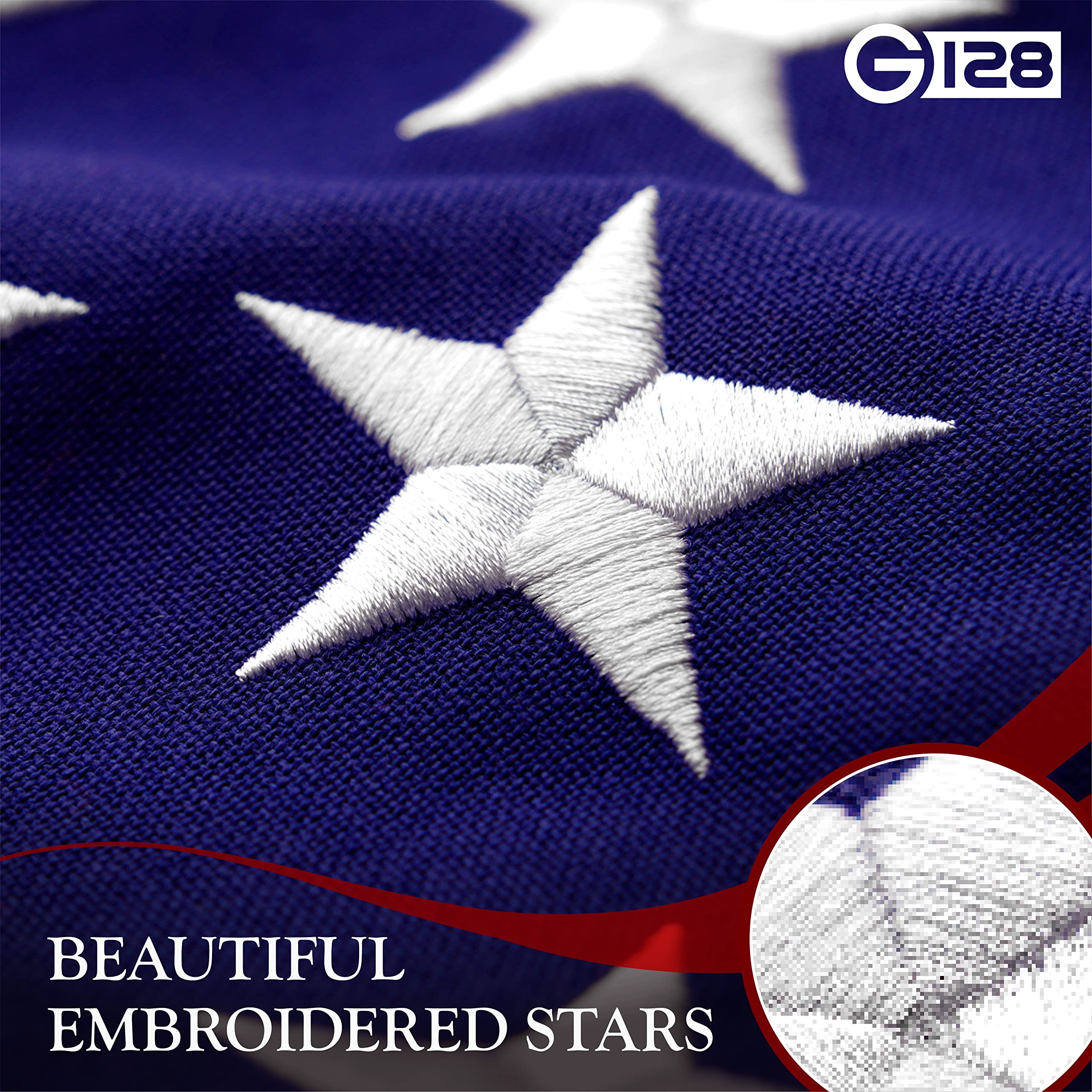 G128 8x12 flag with brass grommets for sturdy outdoor setup.