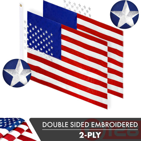 G128 flag close-up showing embroidered stars for durable indoor use