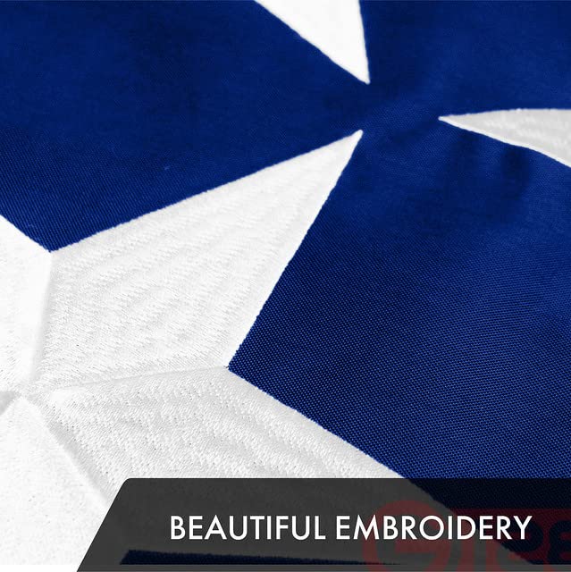 G128 embroidered stitching detail on flag corners for durability.
