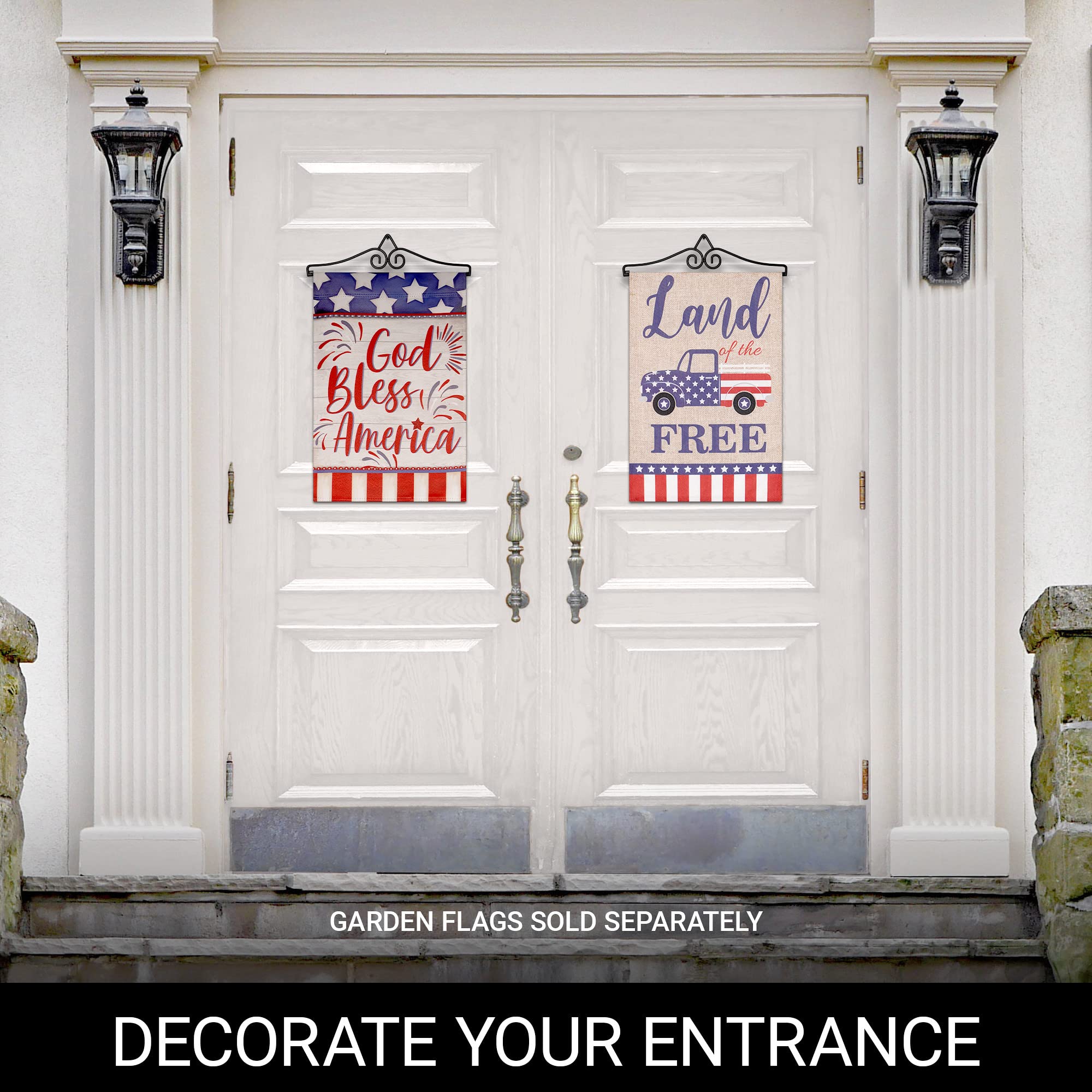 G128 front door decor accent, a simple black flag display