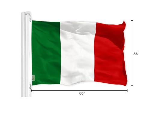 G128 Italy flag heavy-duty heading with brass grommets for wind resistance.