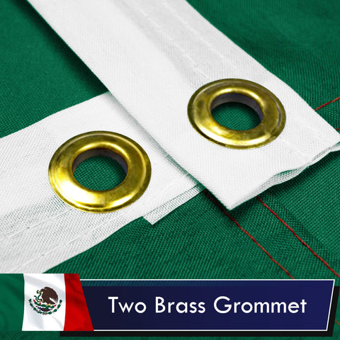 Close-up of brass grommets on the G128 Mexico flag for secure mounting