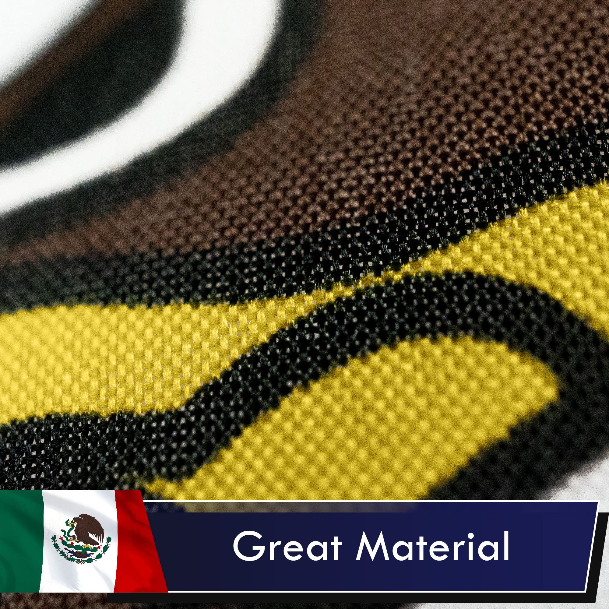 Double-needle stitching along the fly edge of the G128 Mexico flag