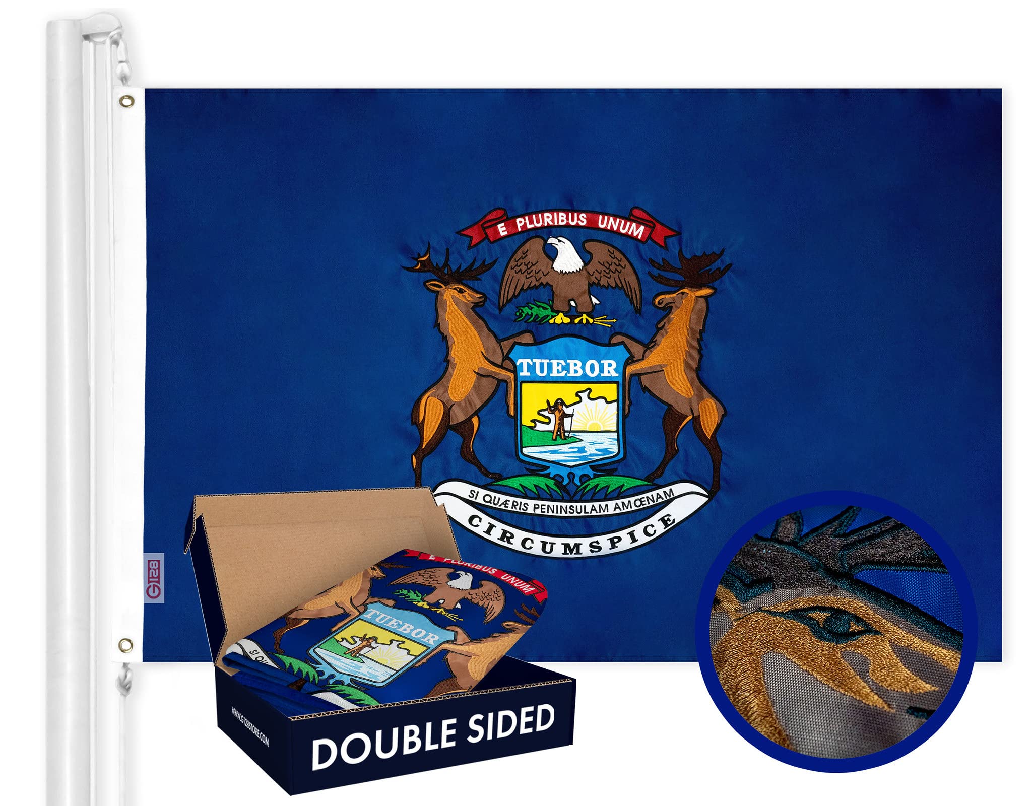 G128 Michigan State flag with embroidery on both sides for bold, durable display