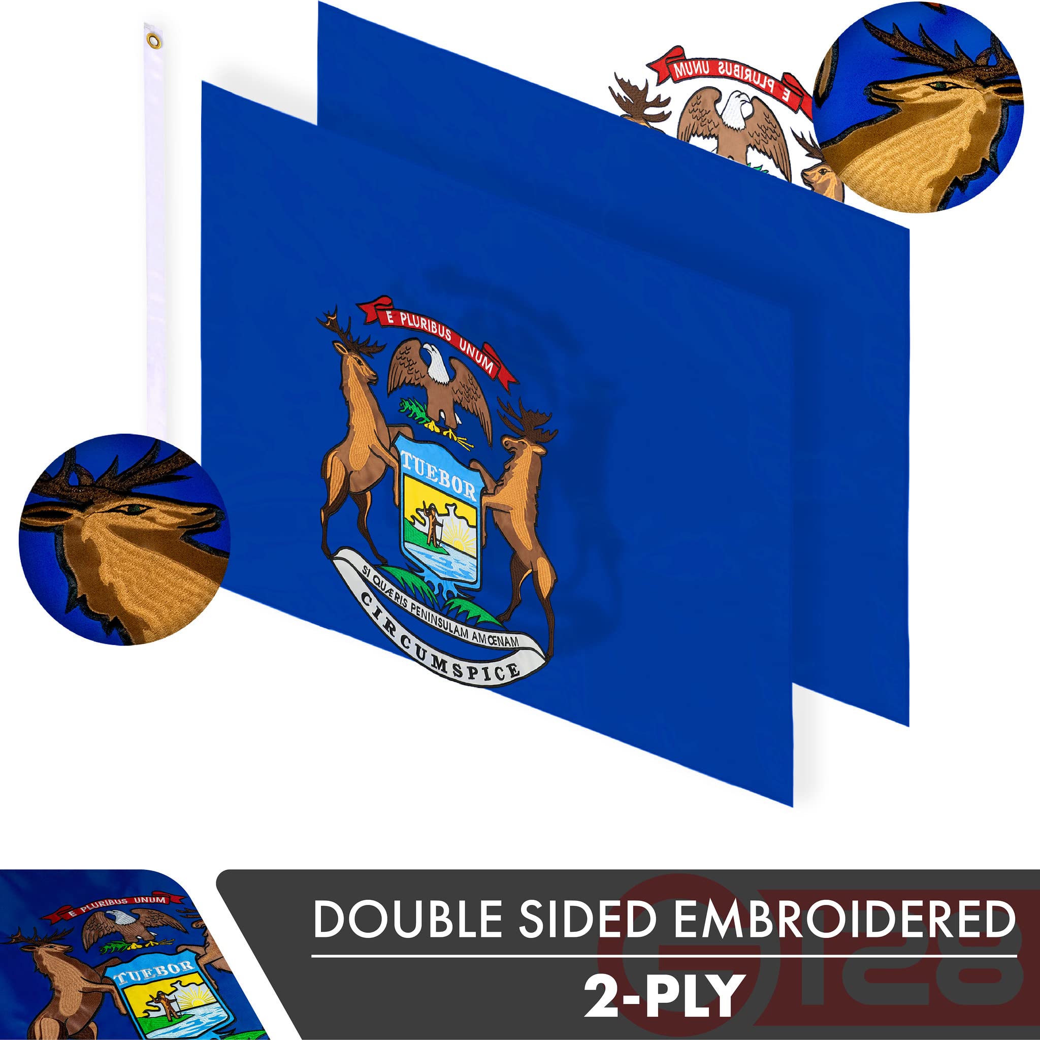 G128 flag shows double-stitched edges to resist fraying during outdoor display