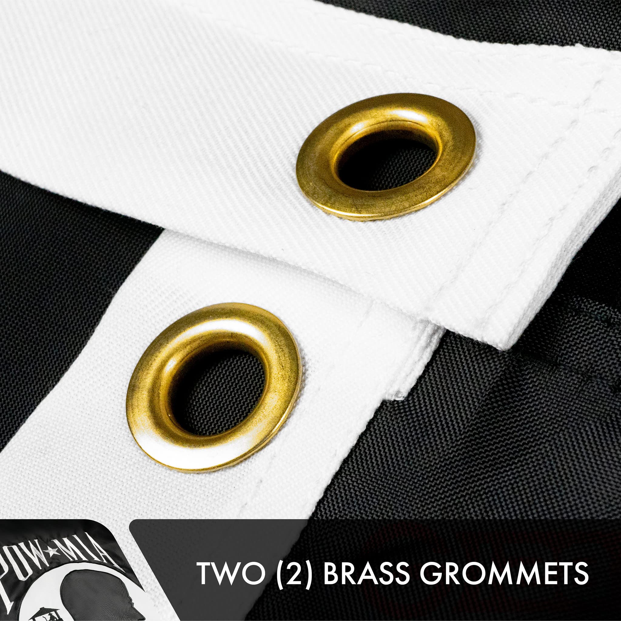 G128 POW MIA flag features brass grommets for durable mounting.
