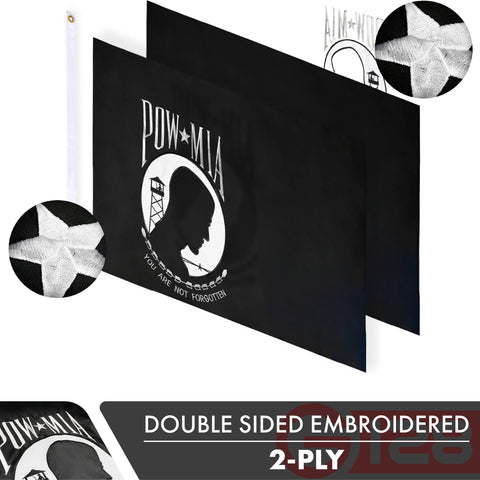 G128 POW MIA flag made of heavy-duty polyester for outdoor use.