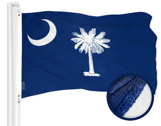 G128 South Carolina flag embroidery 3x5 full view highlights precise weave and bold colors