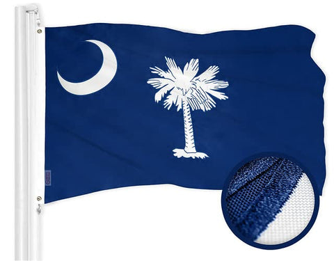 G128 South Carolina flag embroidery 3x5 full view highlights precise weave and bold colors
