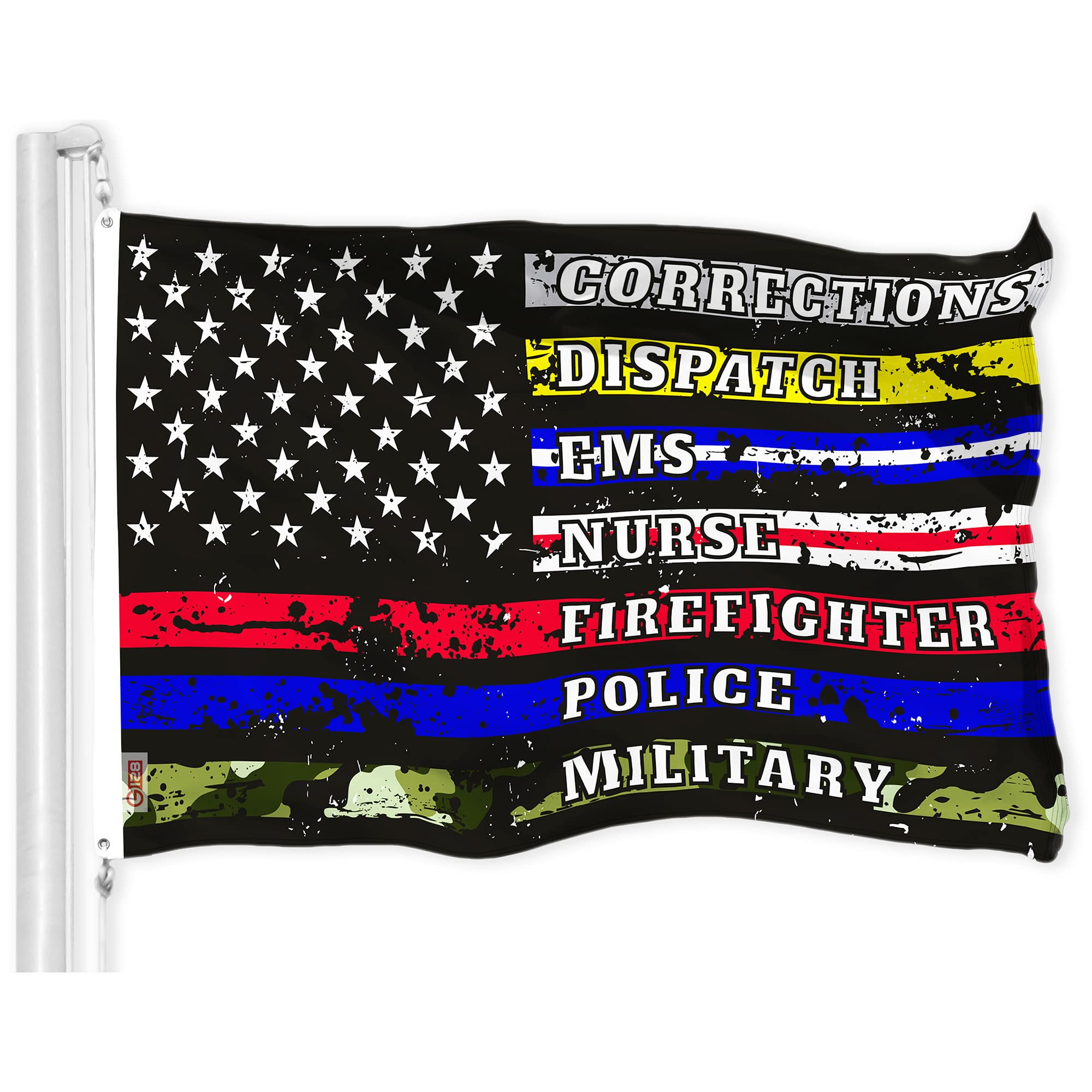 G128 Thin Line First Responders flag 3x5 ft for outdoor display.