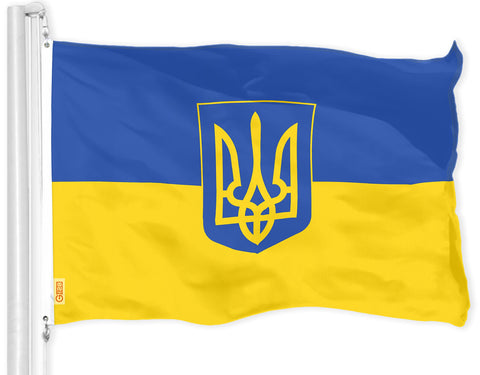 G128 Ukraine coat of arms flag 3x5ft, vivid colors for outdoor display