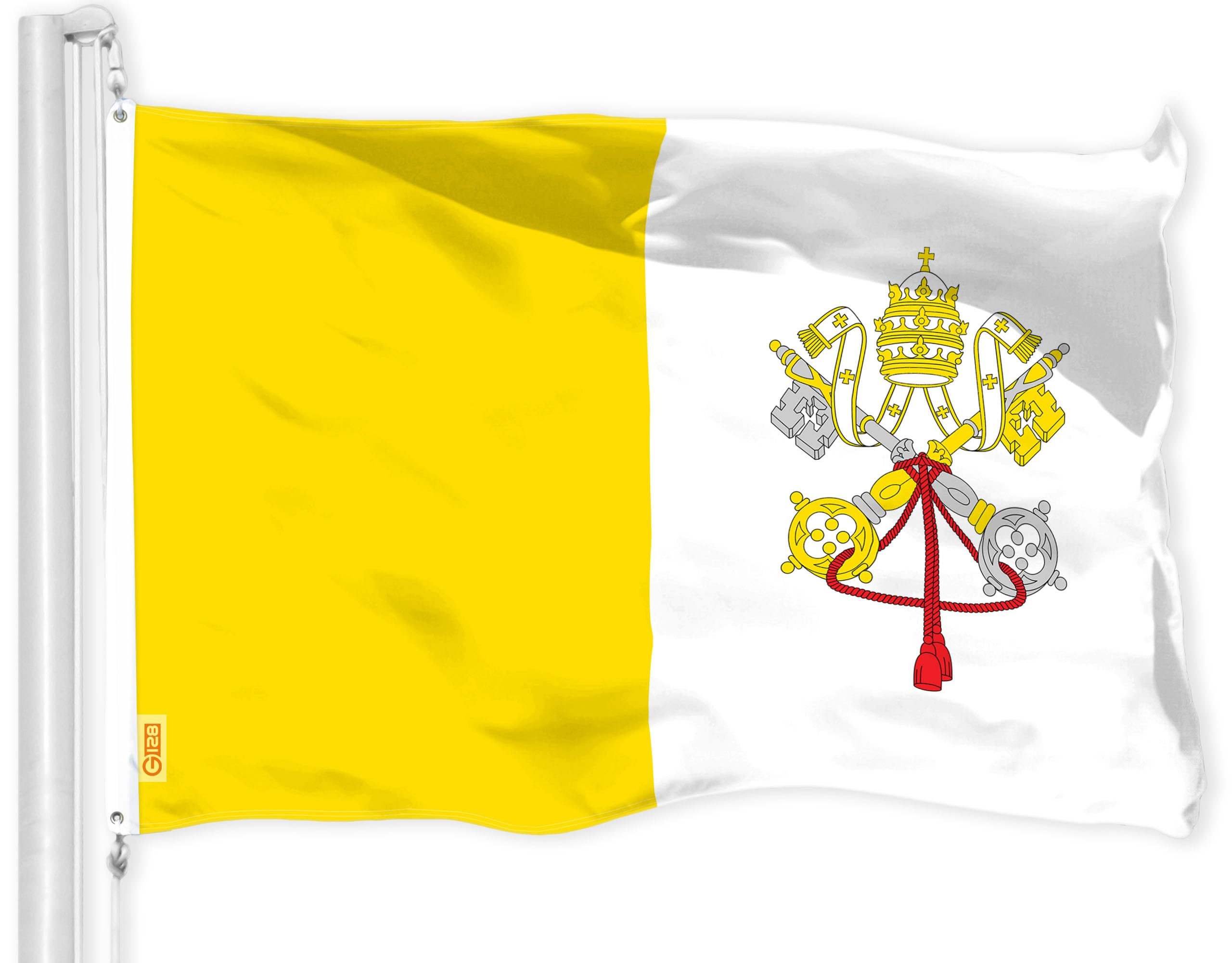 G128 Vatican City flag 3x5ft heavy-duty polyester for durable outdoor displays.
