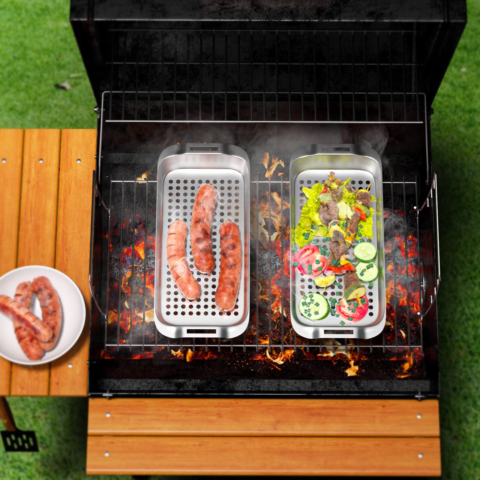 G.a HOMEFAVOR baskets keep small foods secure for even grilling.