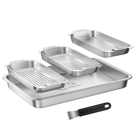G.a HOMEFAVOR grill basket set with large tray and three baskets for versatile grilling.