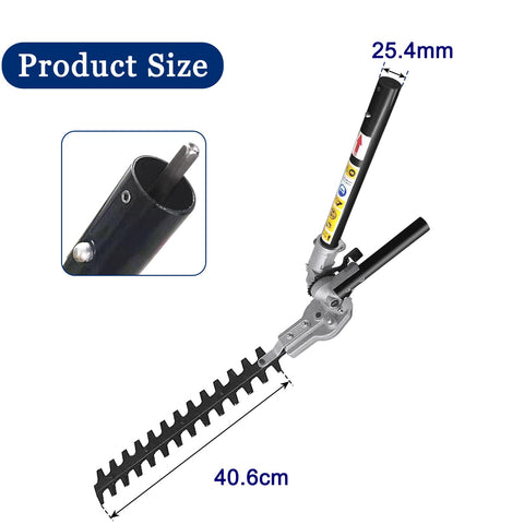 Gabasinover hedge trimmer attachment shows square shaft and 1 inch tube interface