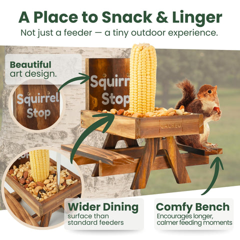 GACREU Squirrel Feeder drainage system keeps food drier and fresher during rain.